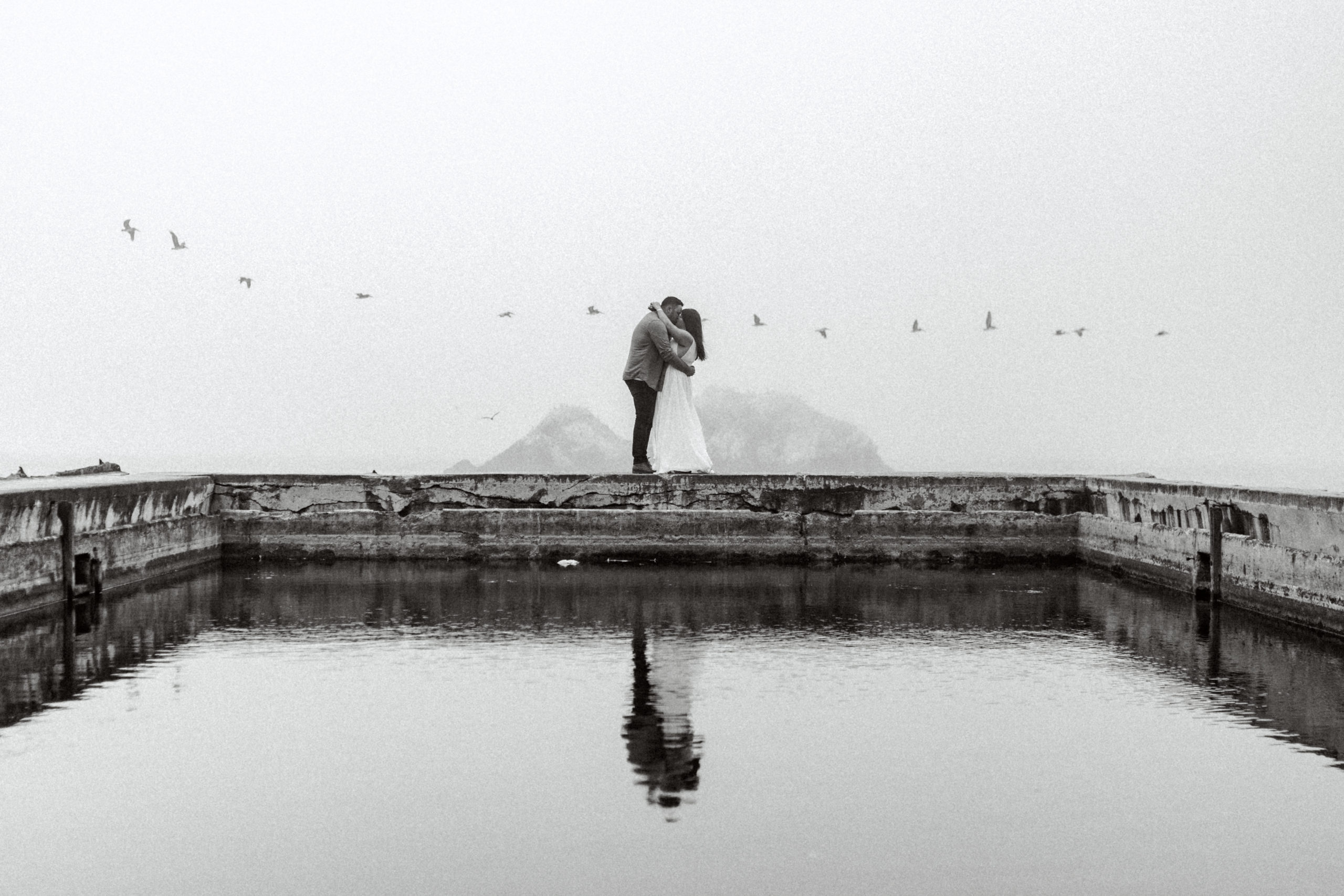 Foggy San Fransisco Engagement couple at the Sutro Baths