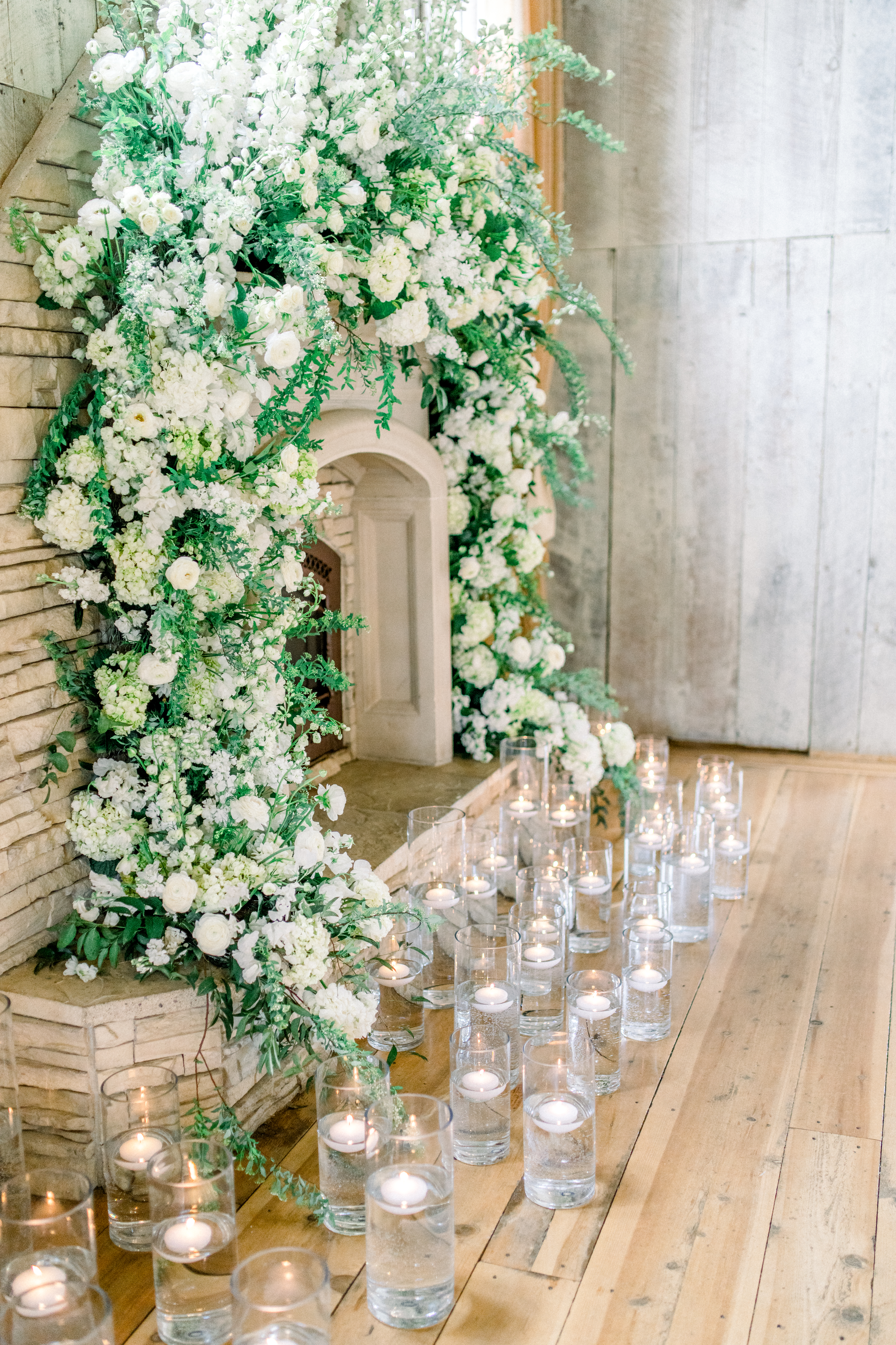 California wedding alter with white florals