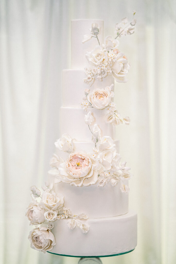six tear white luxury floral cake