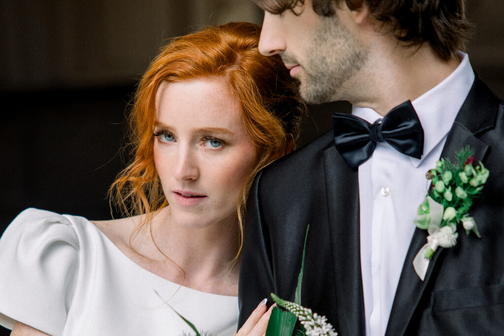 Close-up portrait of the bride and groom during their San Francisco wedding, highlighting their emotional connection.