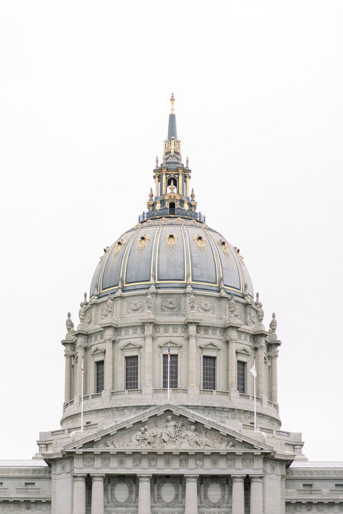 San Francisco City Hall dome, an iconic location for a San Francisco wedding ceremony, showcasing its grandeur and architectural beauty.